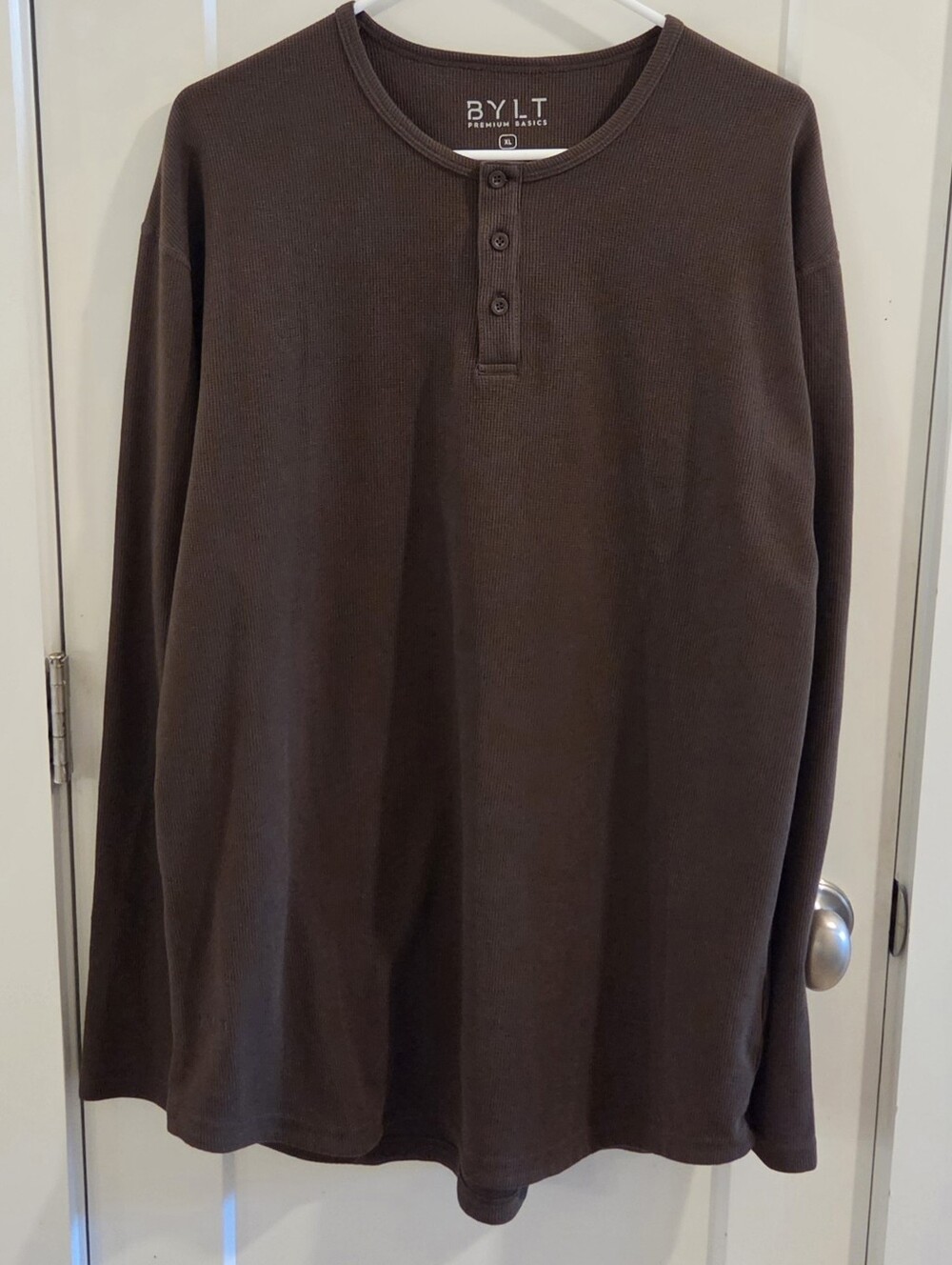 BYLT Premium Basics Thermal Drop Cut Henley Shirt Size XL - Brown